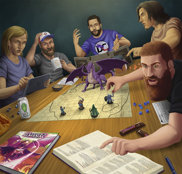 Dungeon Coach Play channel where art of his table is playing a game.